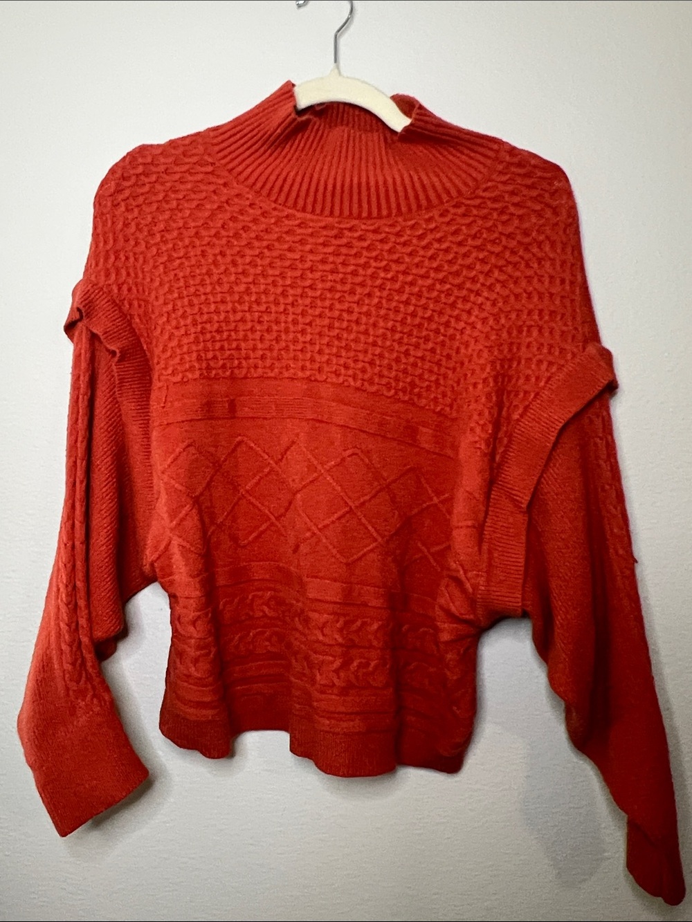 Women's Burnt Orange Cable & Honeycomb Knit Turtleneck Sweater and Skirt Set